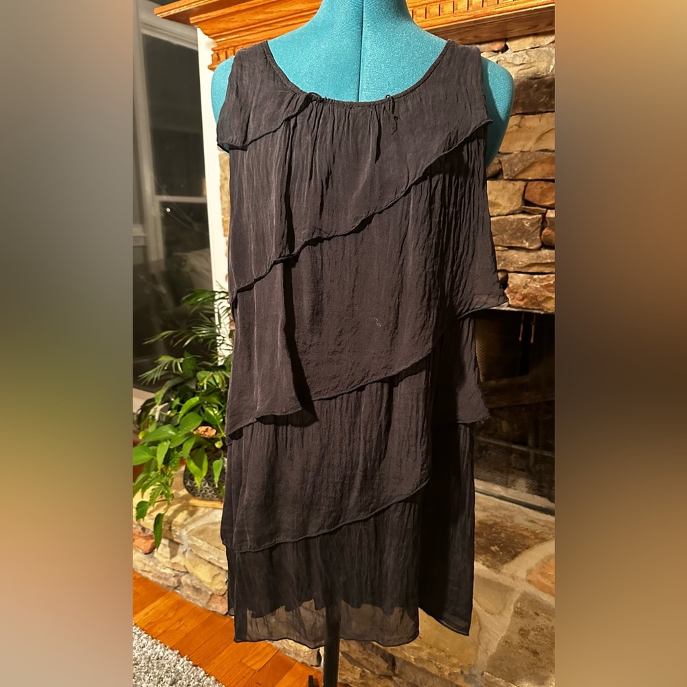 Tempo Paris Black tiered silk dress, size L